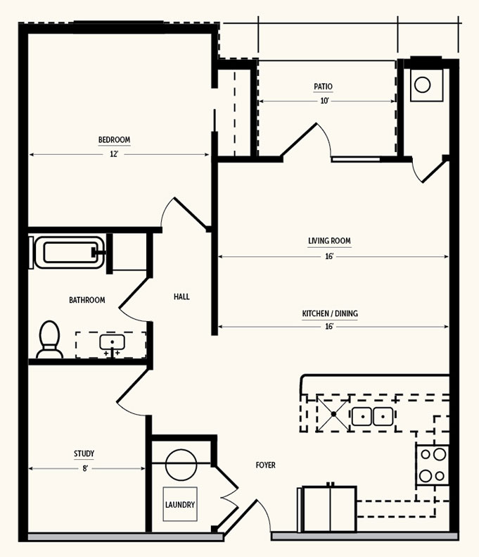 One Bed + Study Floor Plan